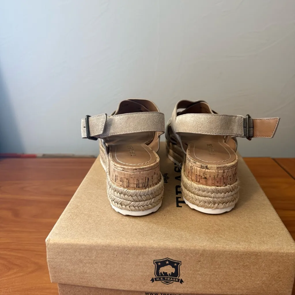 NIB‎ Trask Women’s Randi Espadrille Platform Sandals Taupe Oiled Suede 7.5 Tan - Image 5