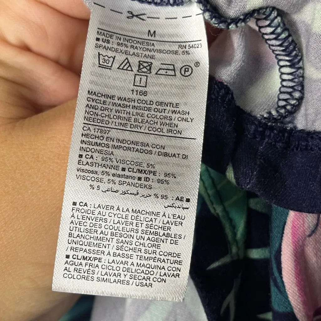 Old Navy Tropical Floral Knot Swing Dress Navy Blue Pink Green Women’s Size M - Image 5