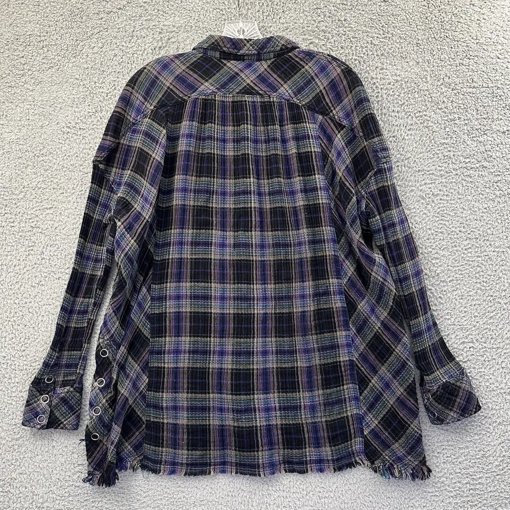 Free People Juniper Ridge Snap Side Plaid Button Up Shirt Boho Grunge‎ Women's S - Image 2