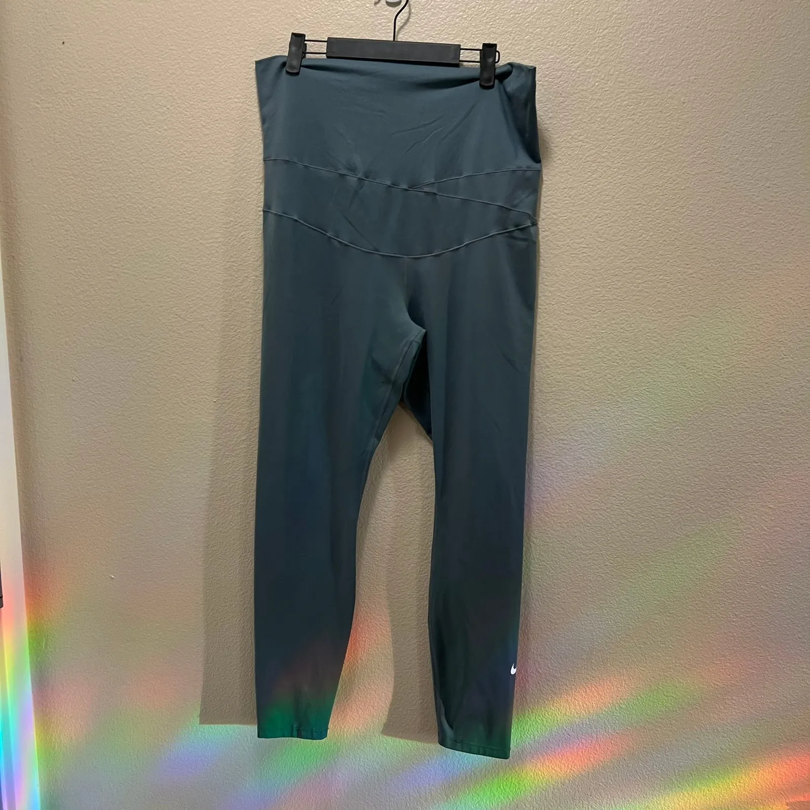 Nike Dri-Fit Yoga Leggings Green High Waisted Stretch Pull-On Activewear Sz XL - Image 2