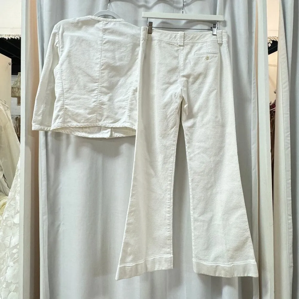 Piazza Sempione Long Sleeve Crop Jacket & Flare Pants Set White Women's 44 / M - Image 5