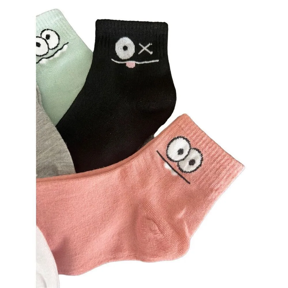 5 Pairs Women Teen Girls Monster Cute Crew Socks Blue - Image 2