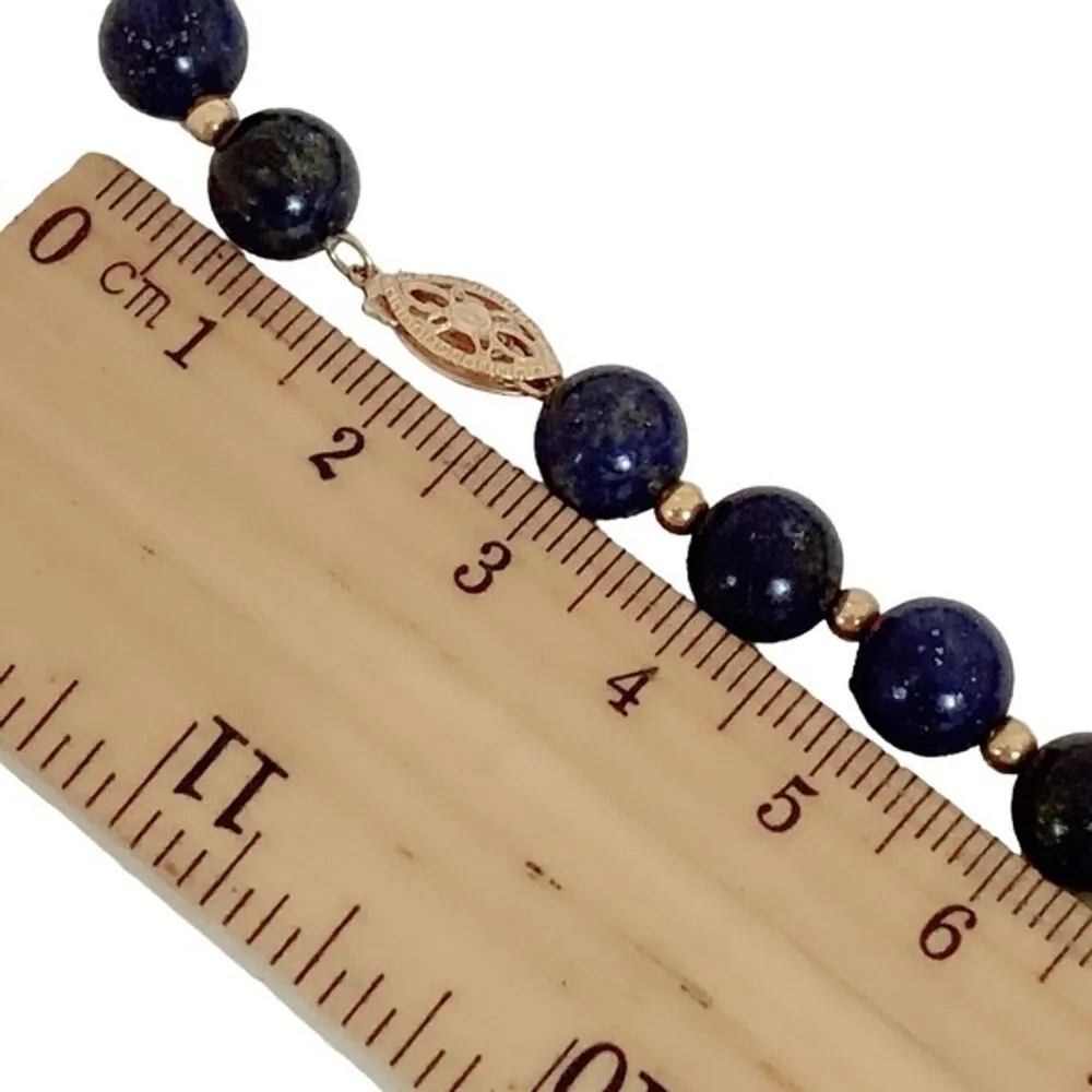14k Clasp Round Blue Lapis Lazuli Necklace 25” Statement Piece - Image 8