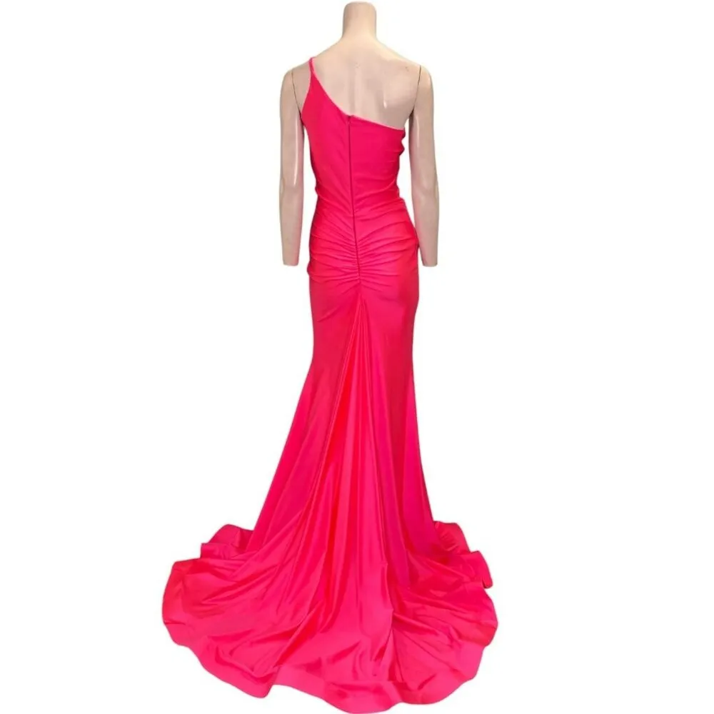 Jessica Angel 900 One Shoulder High Slit Maxi Gown Coral Pink Size Small NWT - Image 2