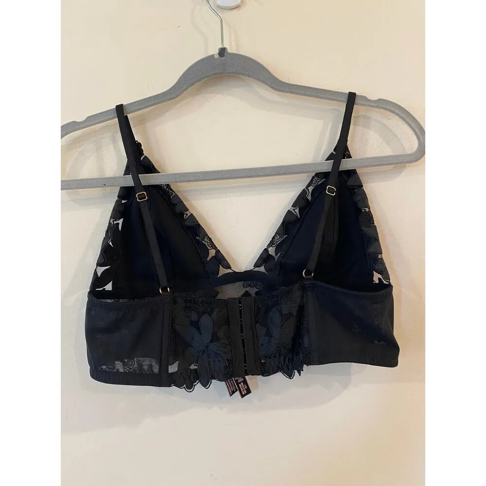 Victorias Secret Luxe Lingerie Long Line Floral Embroidered Bralette Black Large - Image 4