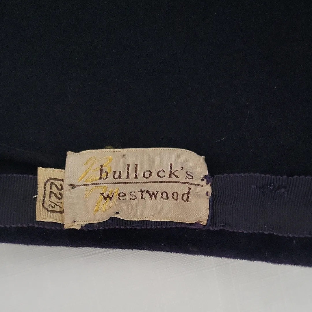 Vintage Bullocks Westwood Asymmetrical Navy Blue Velvet Hat Made In Italy - Image 5