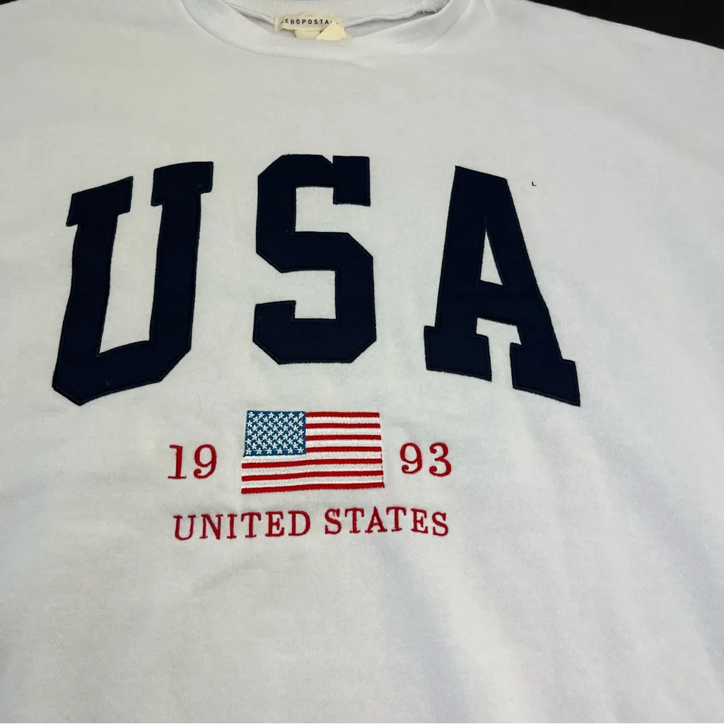 Aeropostale White USA Oversized Crew Sweatshirt Womens Large Patriotic NEW *FLAW - Image 4