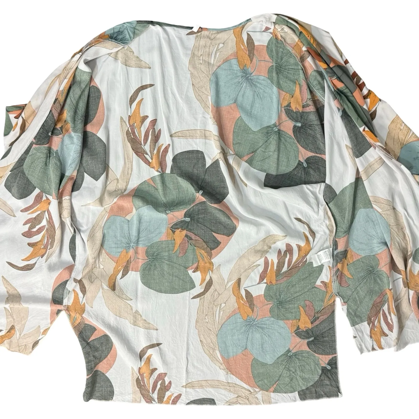 Tropical Floral White Green Orange 3-Piece Pajama Set Pants Tank Kimono size L - Image 13