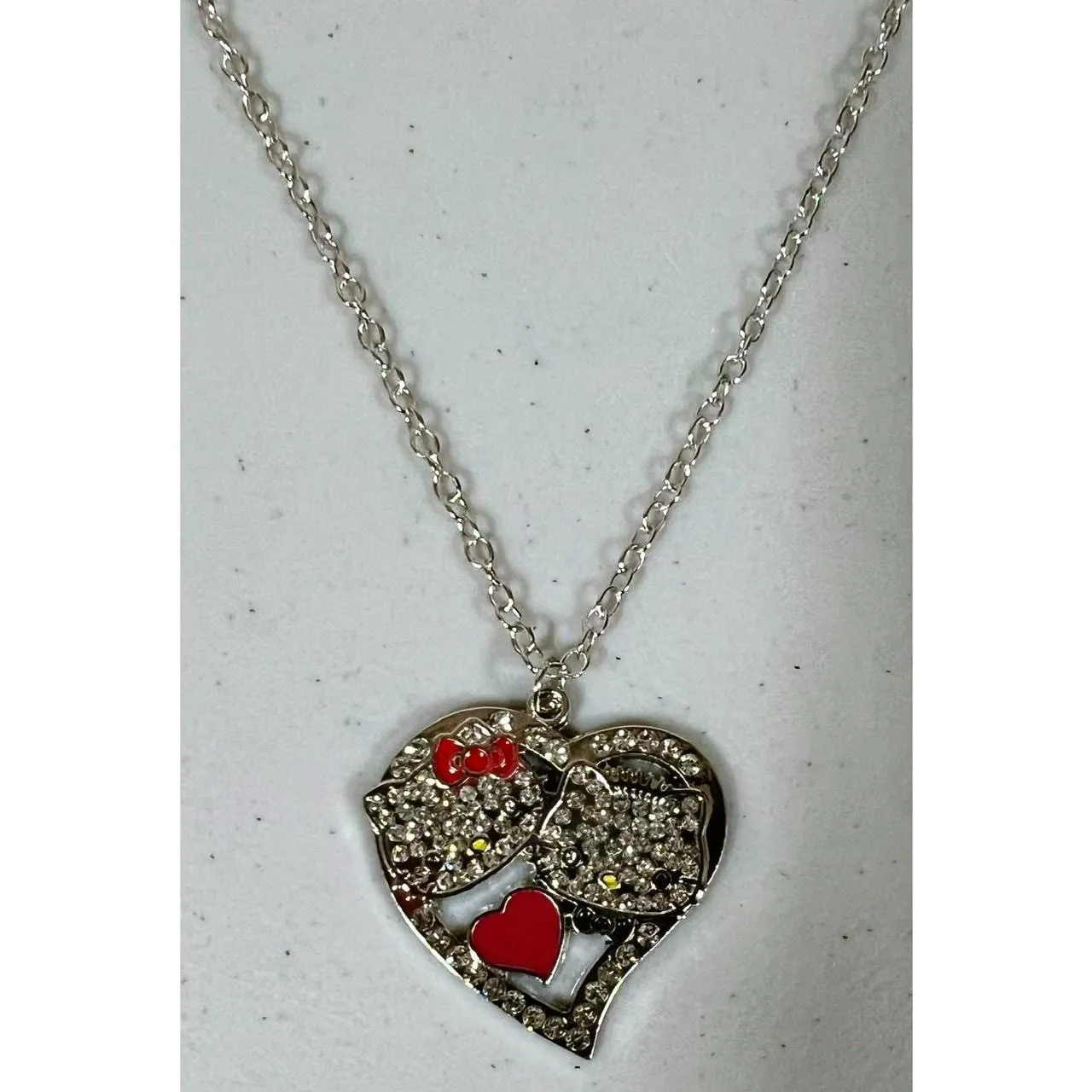 Silver Red Heart-Shaped Couples Diamond Charm Necklace Jewelry ♥️ - Image 3