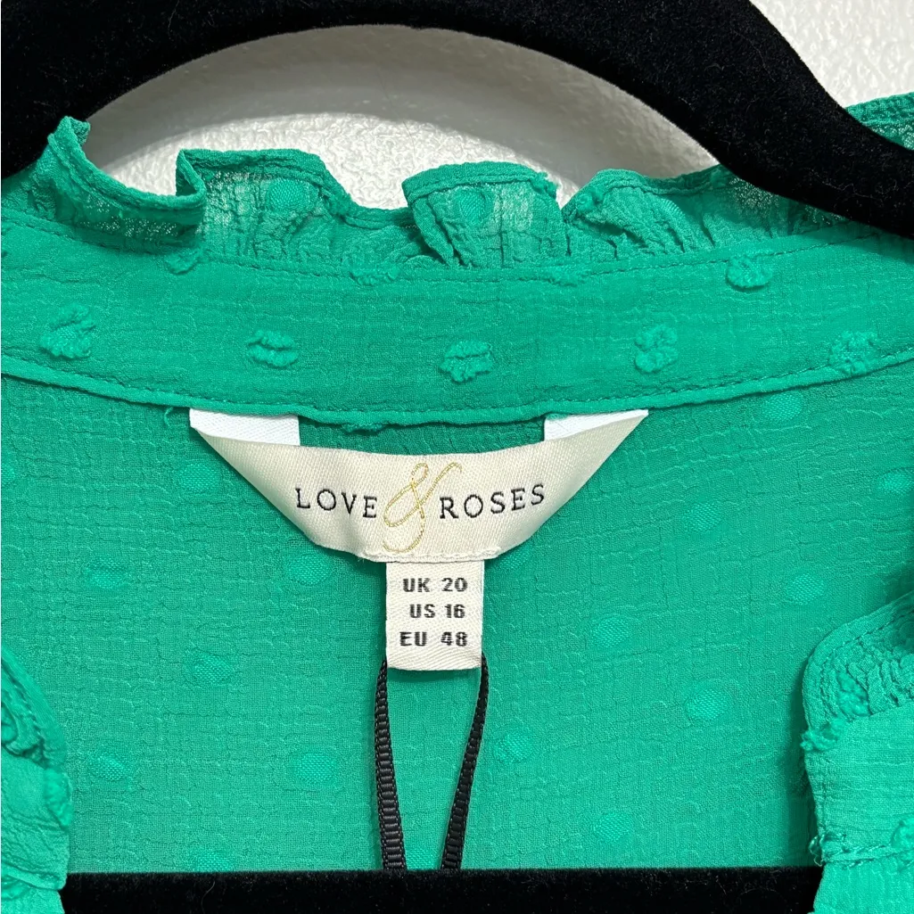 NWT Love & Roses Green Dobby Lace Trim Swiss Dot 3/4 Sleeve Blouse - Image 4