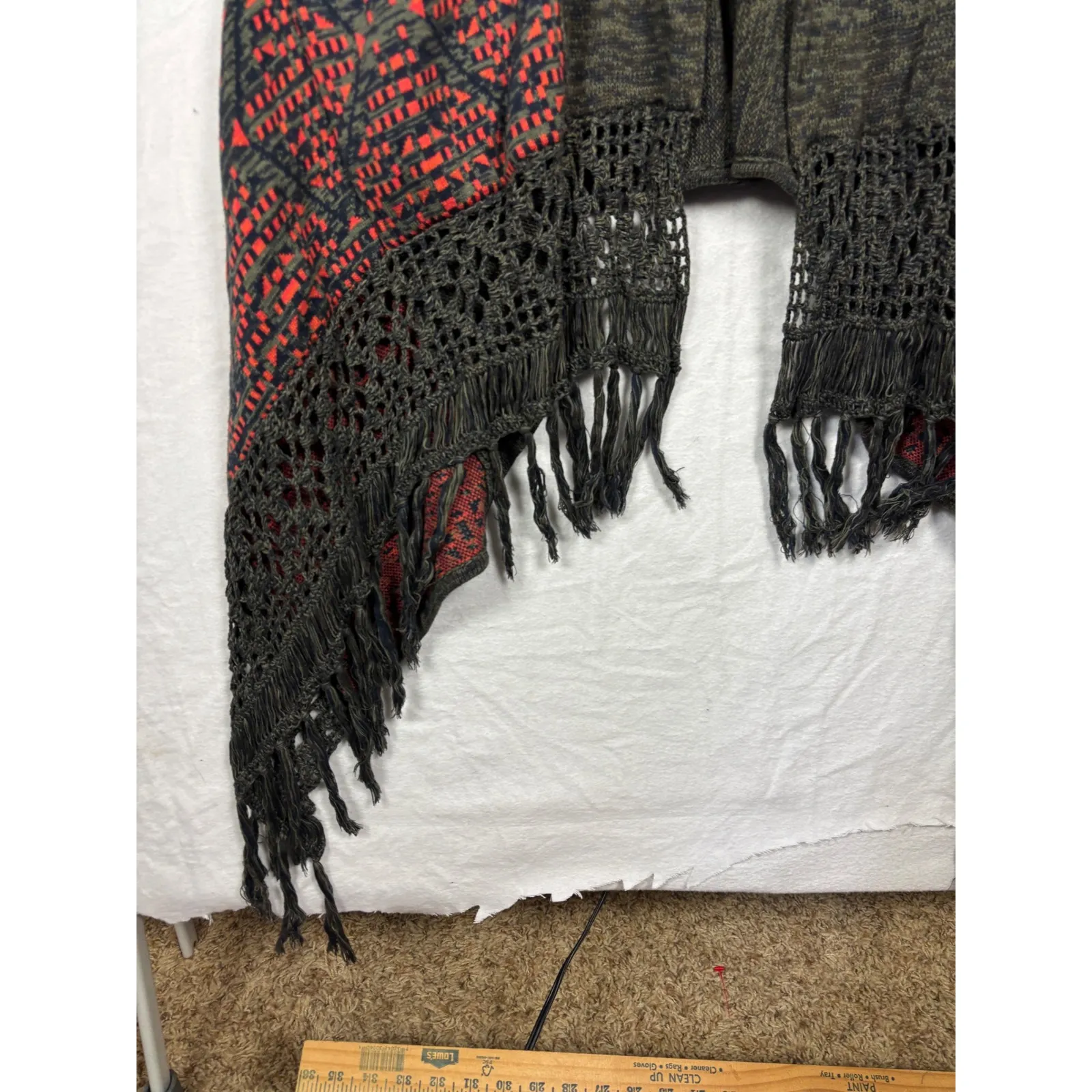 Cine Anthropologie Open Front Boho Crochet Fringe Geometric Cardigan Sweater M Green Size M - Image 5