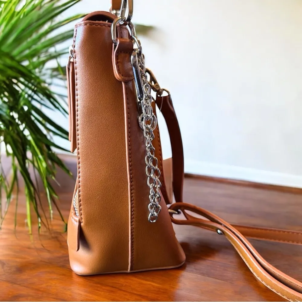 NWT Lulus Convertible Mini Backpack Purse – Tan Brown Faux Leather - Image 6