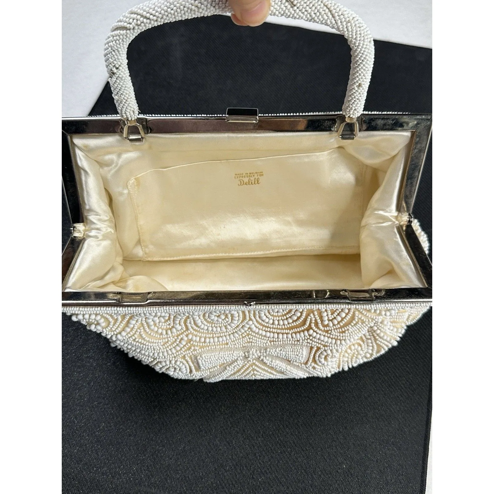 Vtg Antique Beaded handbag‎ regency coquette glam White - Image 11