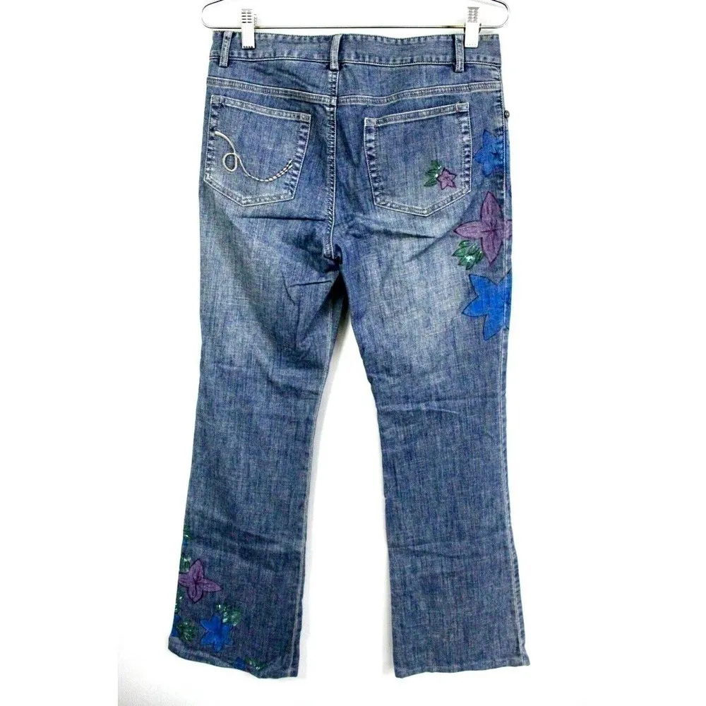 Dana Buchman Womens Size 2 Blue Jeans Painted Floral Hippy - Image 2