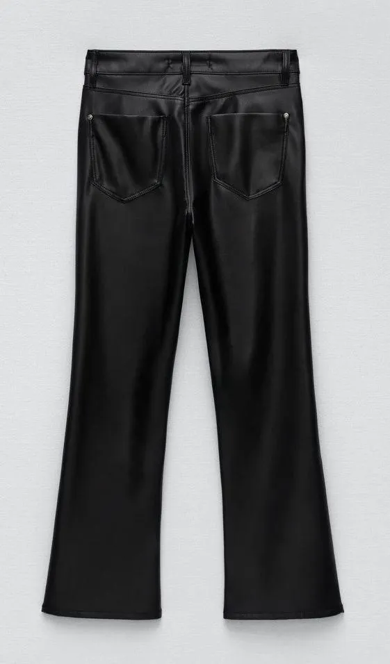 ZARA Faux leather mini flared pants - Image 4