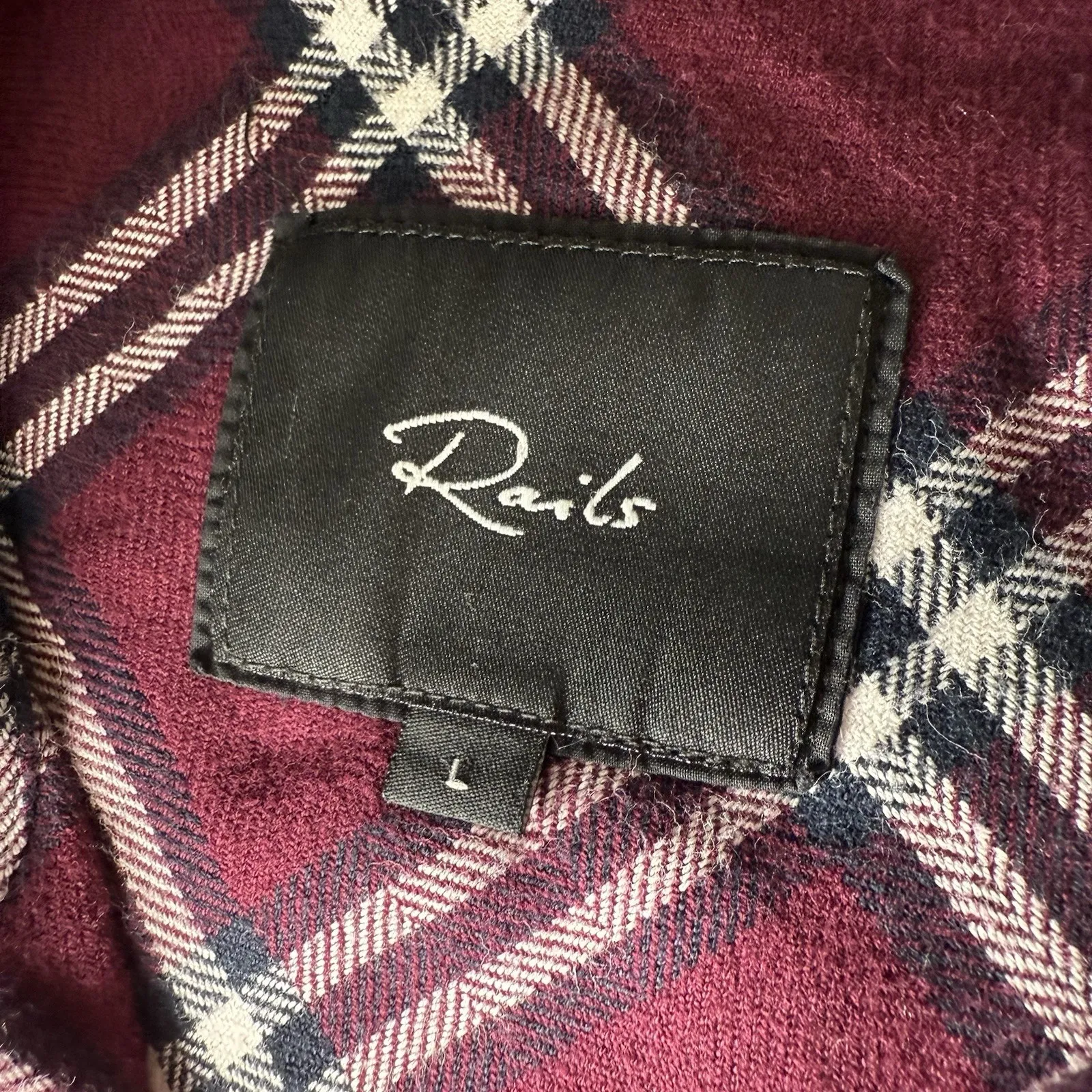 Rails‎ Plaid Button Down Flannel Shirt Top Women's Large Burgundy Relaxed - Image 2