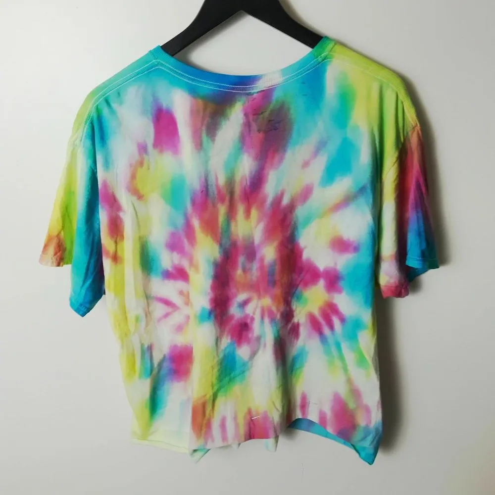 OVERSIZED Tie Dye Shirt Womens Raw Hem Spiral Festival Tee Short Sleeve T Logo L - Image 11