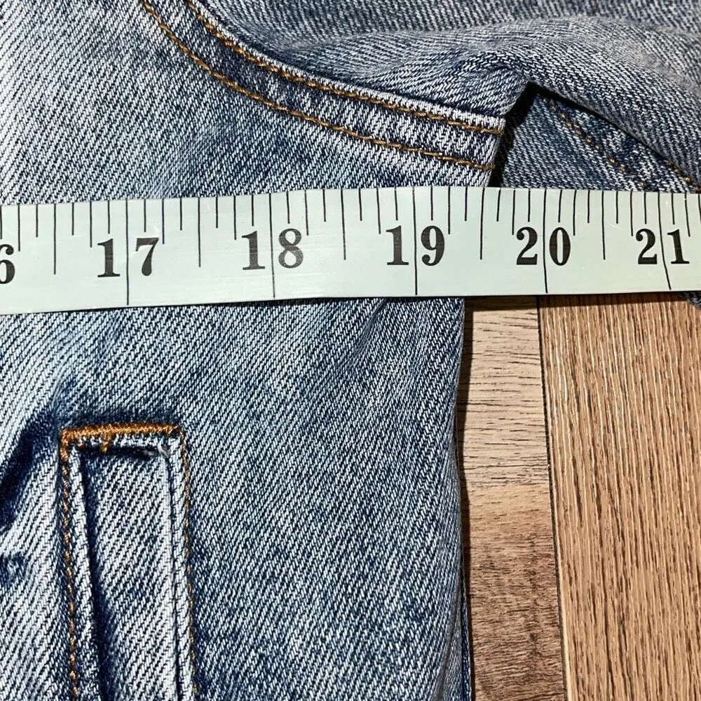 Aqua Womens Button Front Paisley Panel Trim Crop Trucker denim Jacket Blue Small - Image 10