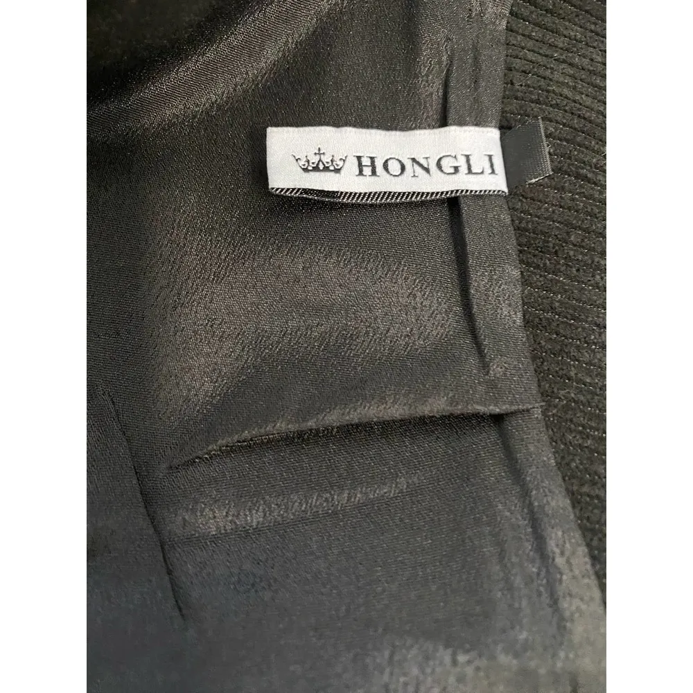 Hongli Mini Skirt LARGE Black Corduroy Floral Southwestern Embroidered Floral - Image 5