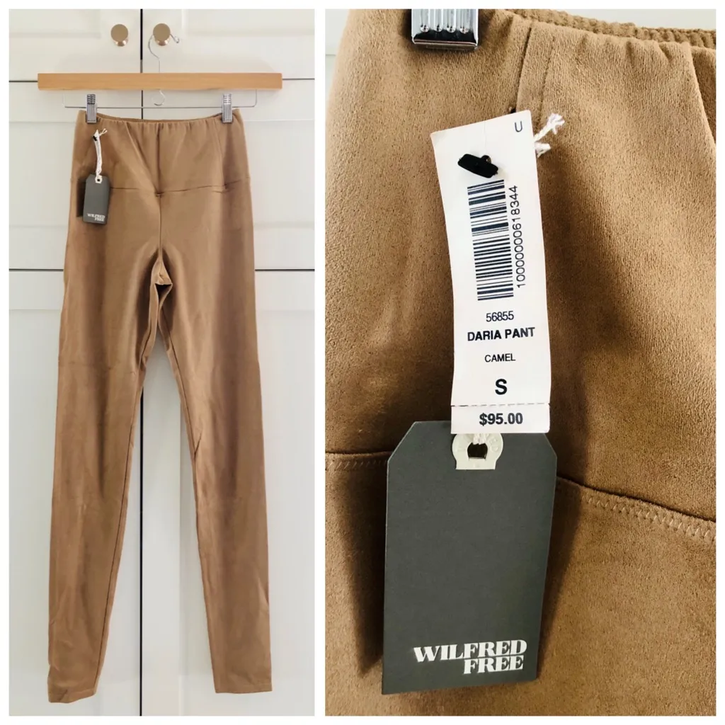 Wilfred Free Daria Pant, High Rise Leggings & Faux Suede Camel Leather sz. S - Image 4