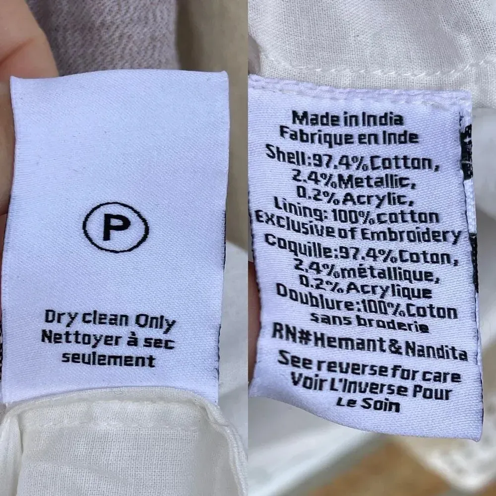 HEMANT & NANDITA Mana Striped Embroidered Cotton Blend Mini Dress small Tan - Image 13