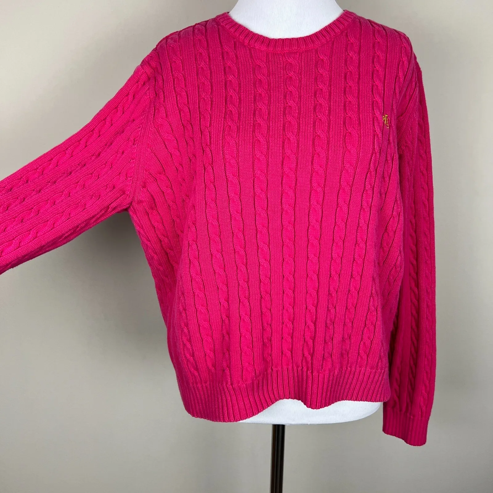 Lauren Ralph Lauren Sweater Women Large Pink Cable Knit Cotton Crewneck Pullover - Image 5