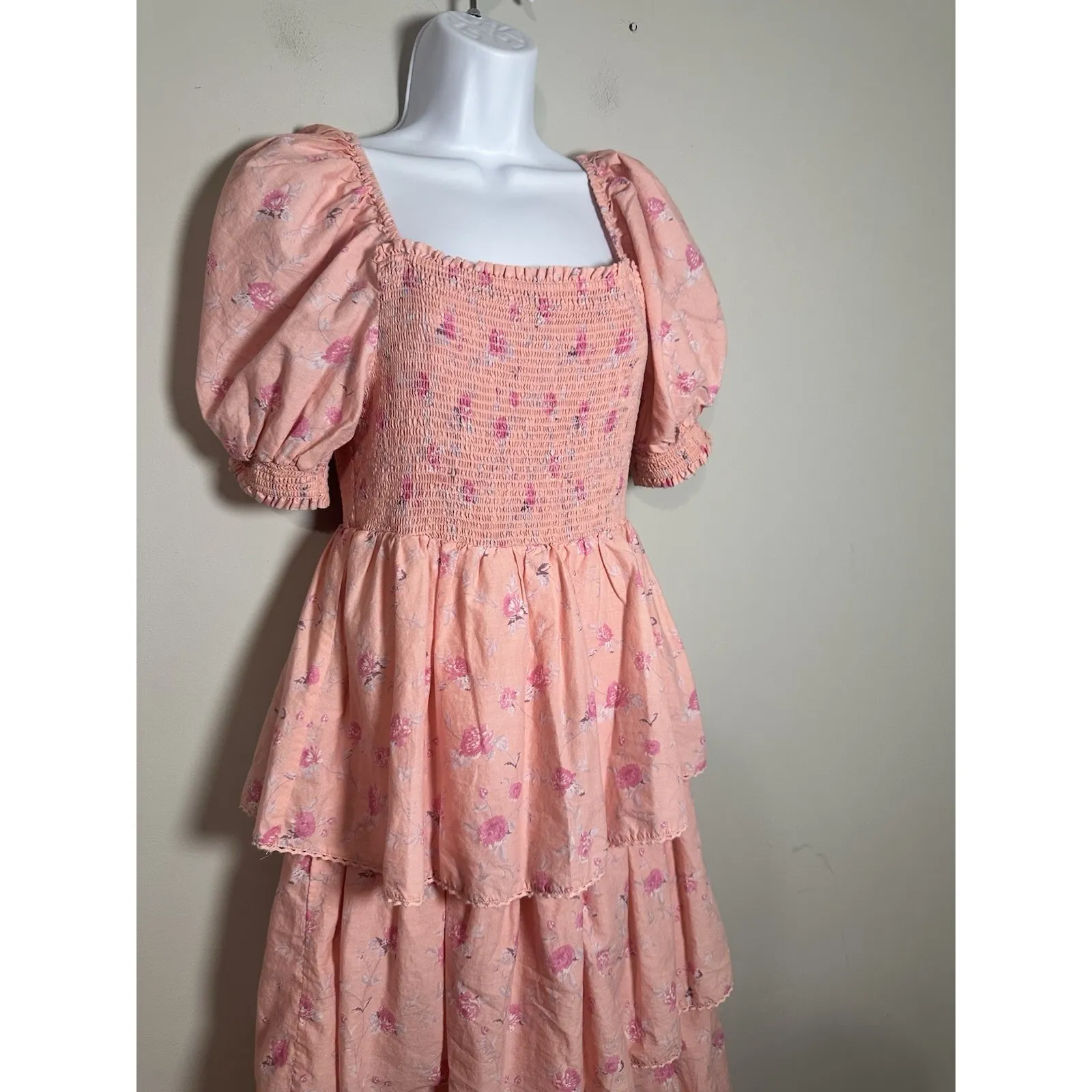 Love Shack Fancy Target Simone Dress Pink Floral Smocked Tiered Maxi Dress Sz S - Image 5