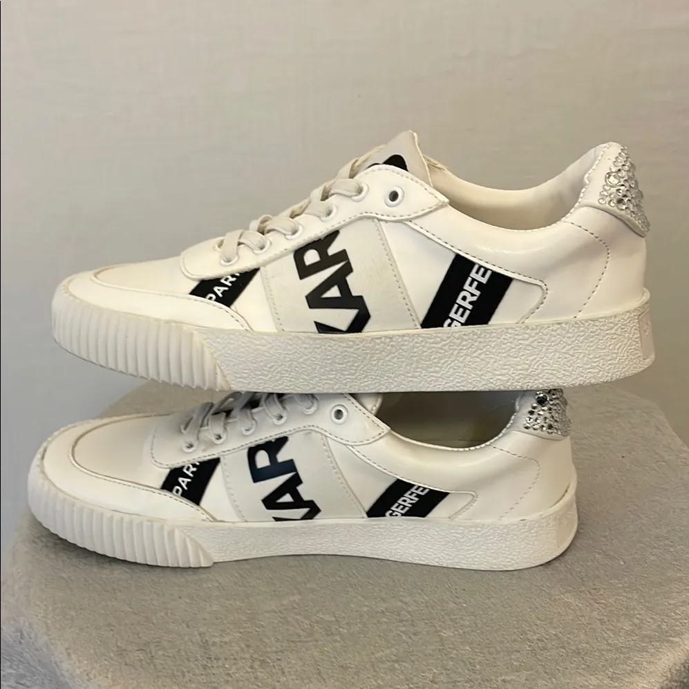 Karl Lagerfeld Paris White Logo Sneakers with Rhinestone Heel-5.5M Women (D10)? - Image 5