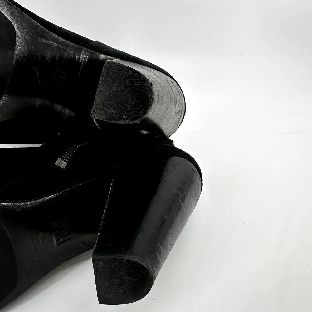 FRYE Madeline Boots Side Zip Stacked Heel Short Suede Western Bootie Black 11M - Image 8