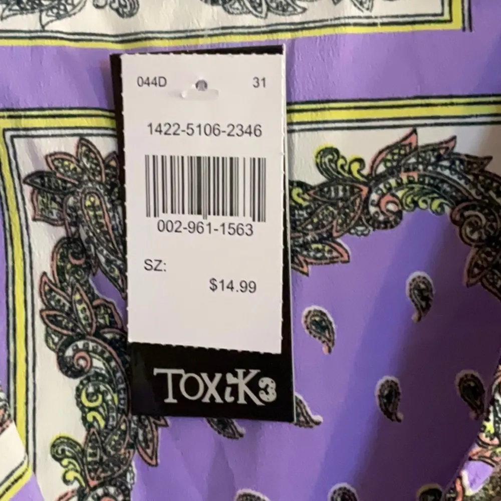 Purple Multicolor Paisley Print V Neck Babydoll Blouse Size L - Image 3