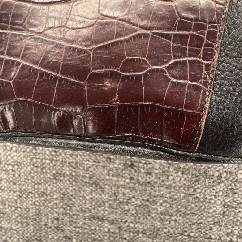 Brighton Bucket Bag Medium Blag and Brown Crocodile‎ - Image 2