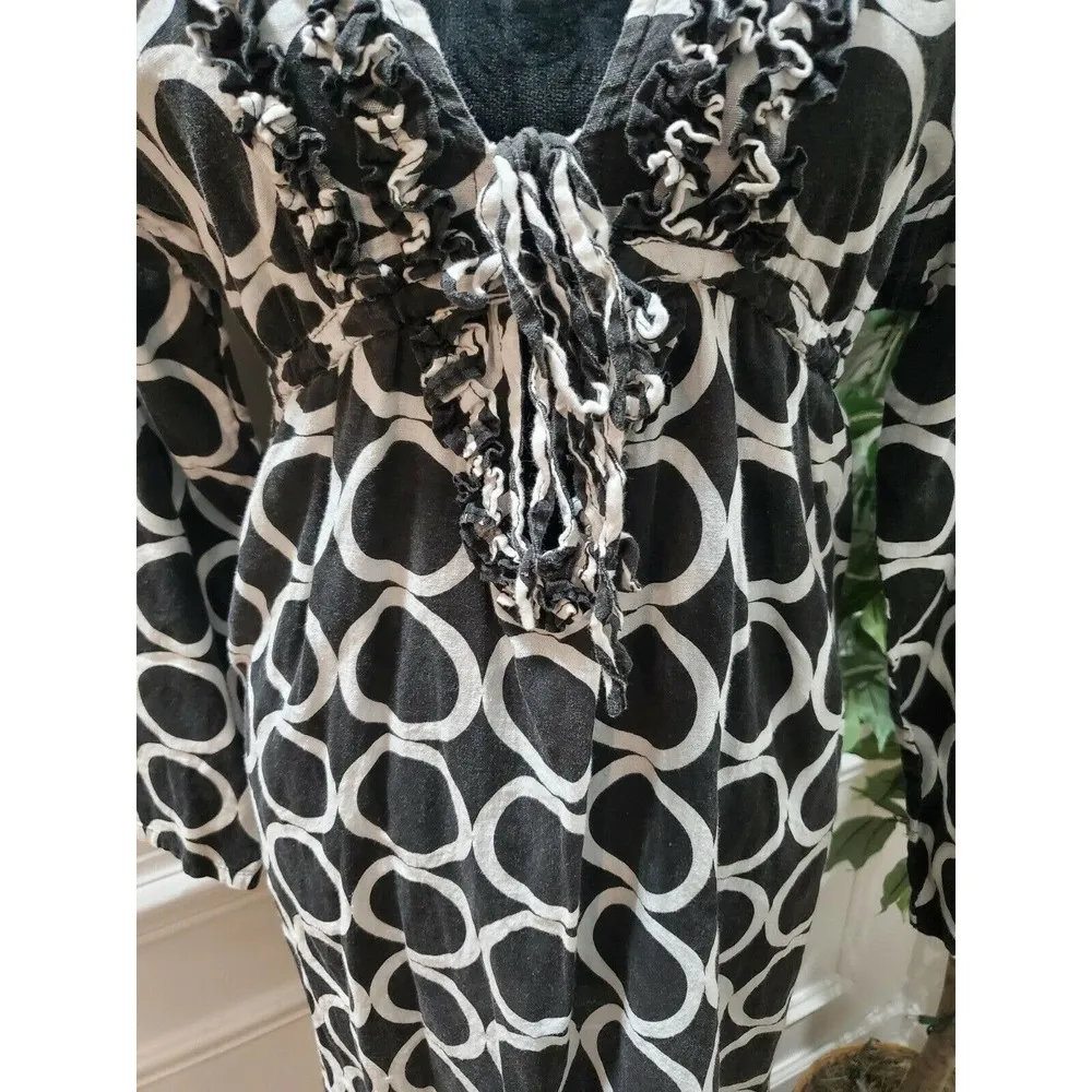 Mudpie Bag Lady Women's Black Linen V-Neck Long Sleeve Knee Length Dress Size M - Image 3