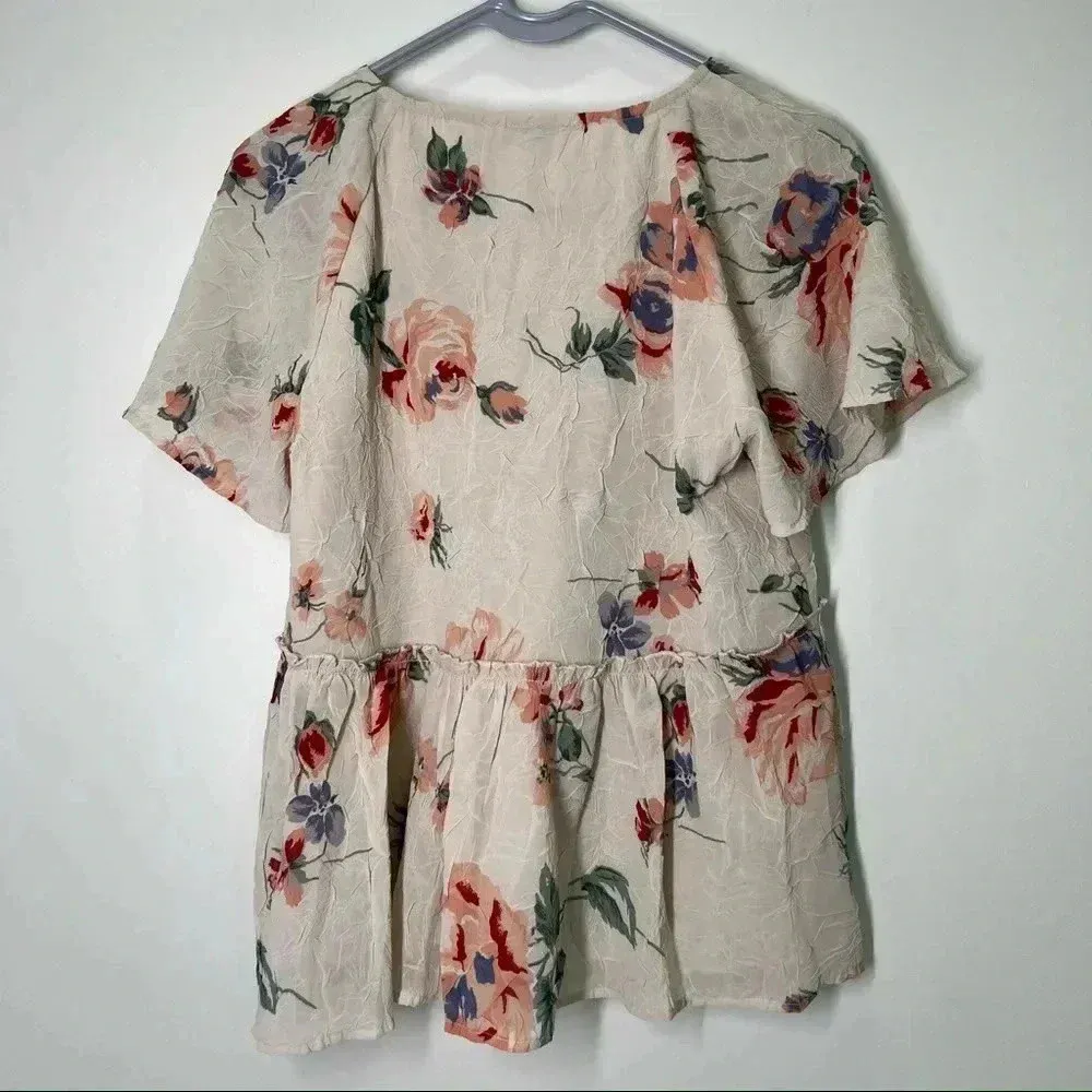 LUCKY BRAND Women's Pink Floral Flutter short sleeve  Top S - Image 5