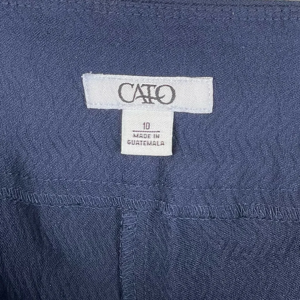 Cato Navy Blue Textured Pull On Pants Slim Leg Women's Size 10 Business Casual - Image 4