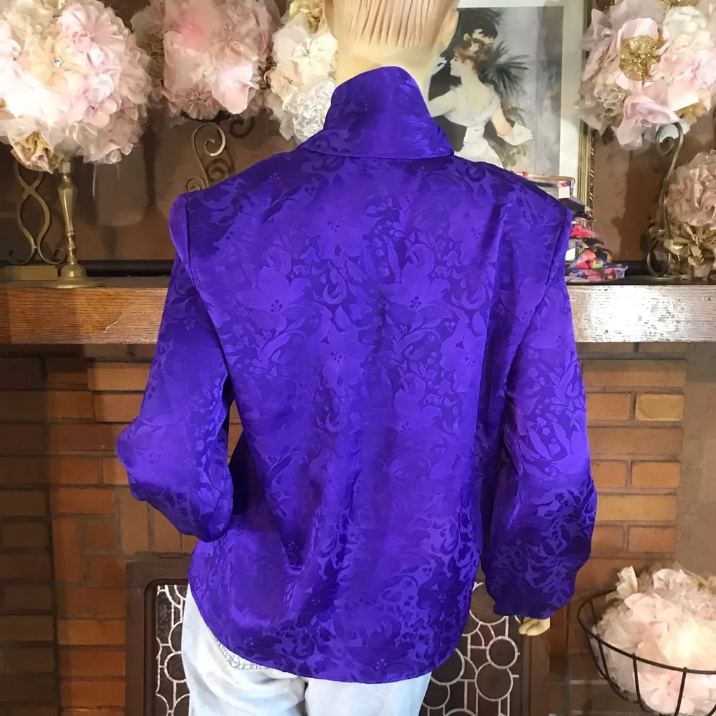 VINTAGE 1980'S PETITES BY ANN HILL PURPLE BROCADE BLOUSE (MP) Size undefined - Image 4
