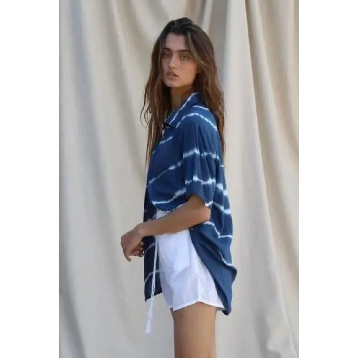 Jen's Pirate Booty Free People Blue Tropics Kapula Shirt Size Large Button Down - Image 2