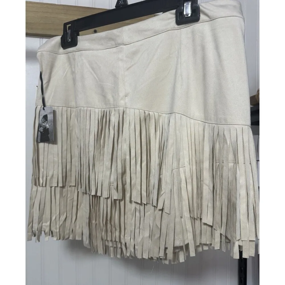 Sincerely Jules women’s XL Fringe Skirt Cream Zipper Side Western - Image 9
