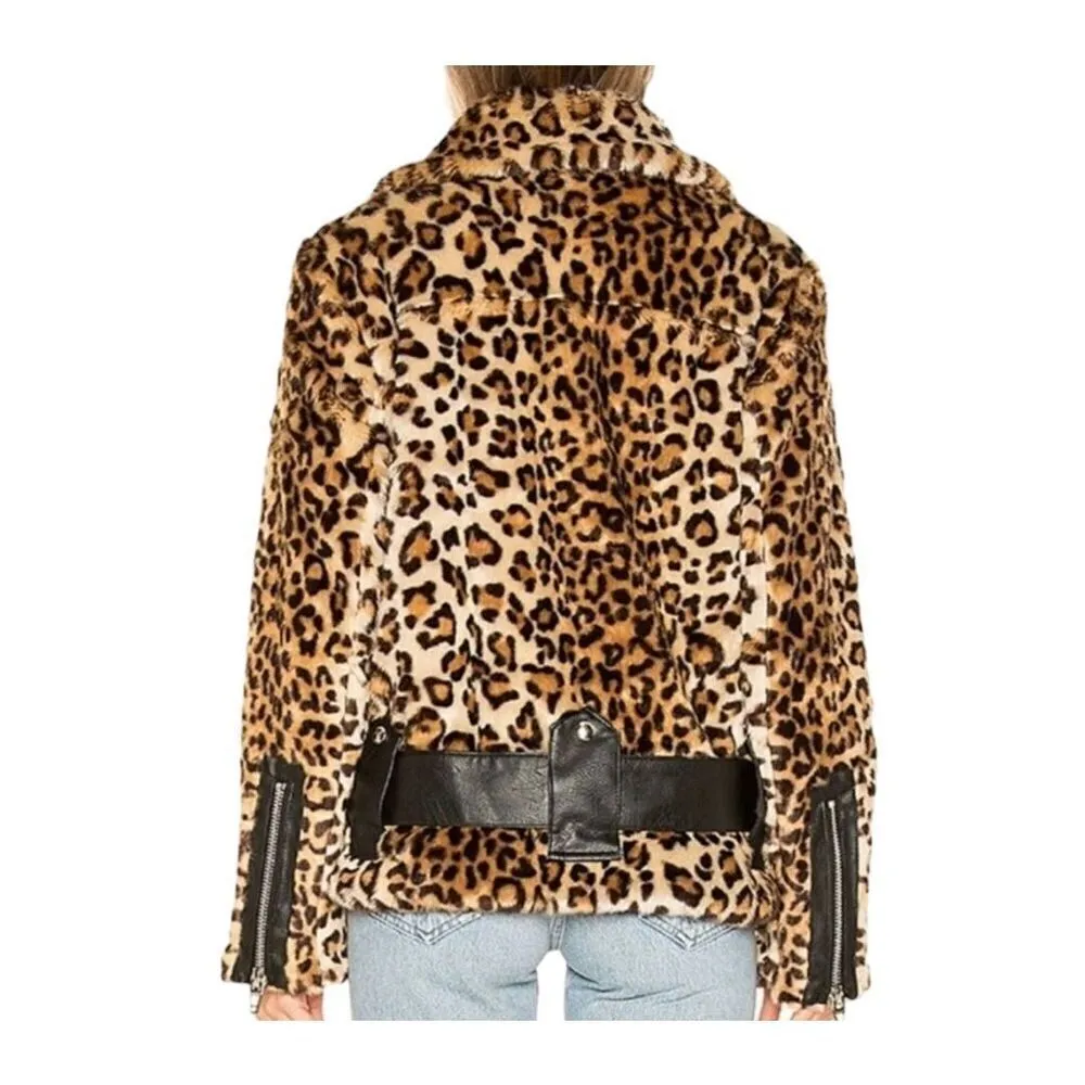 Blank NYC Faux Fur Leopard Print Moto Jacket Size XS - Image 2