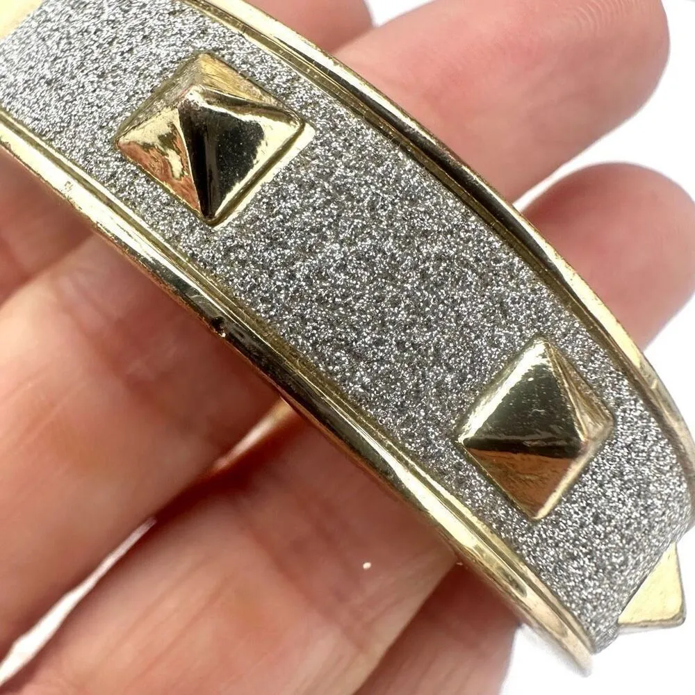 Silver and gold tone sparkly bangle hinged bracelet - Image 8