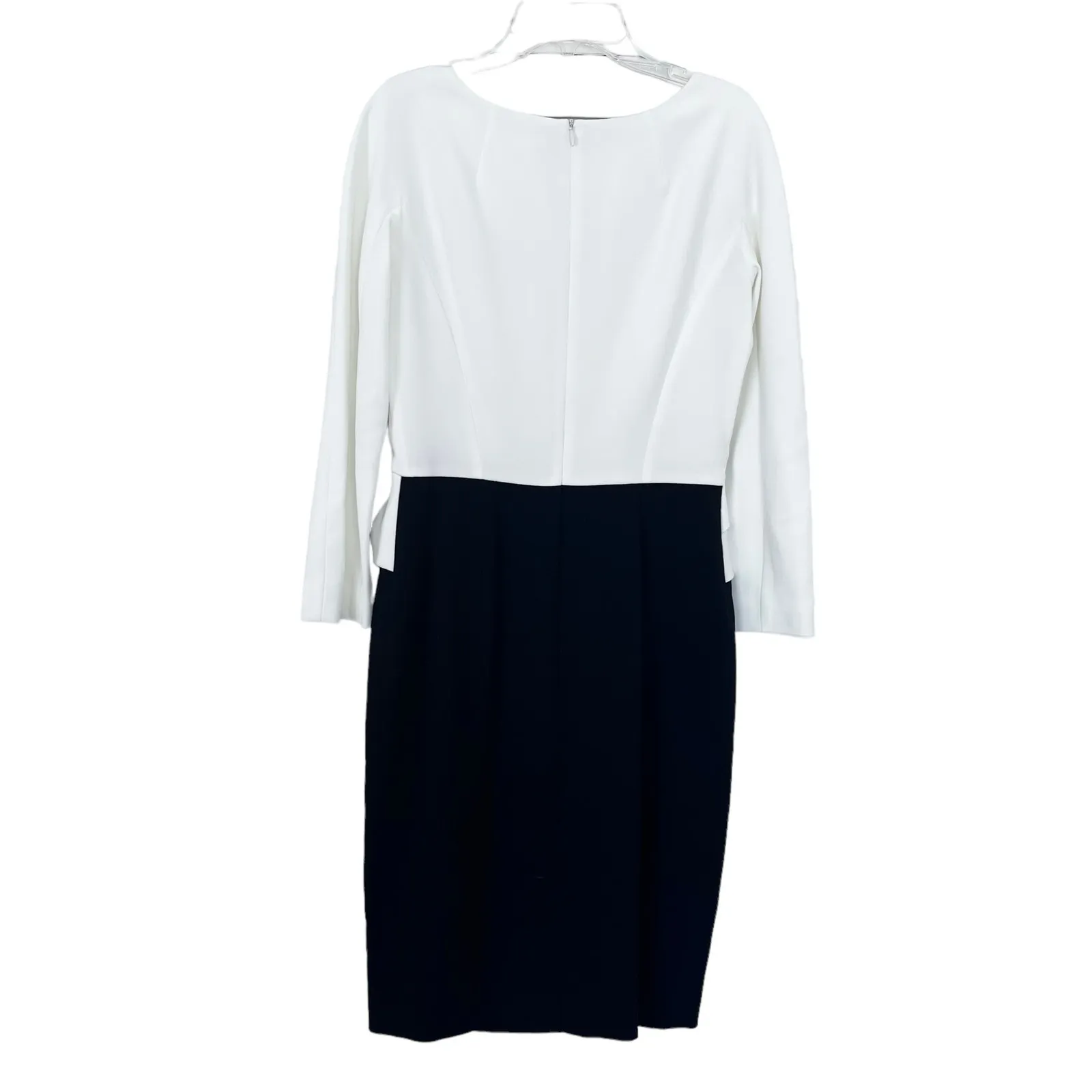 Paule Ka Long Sleeve Peplum Colorblock Sheath Dress White Black Size 38/US 6 - Image 5