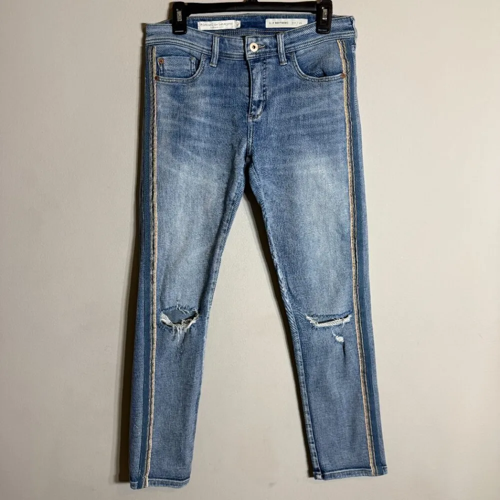 Pilcro Anthropologie Slim Boyfriend Distressed Jeans Women's 26 Blue Side Stripe - Image 5