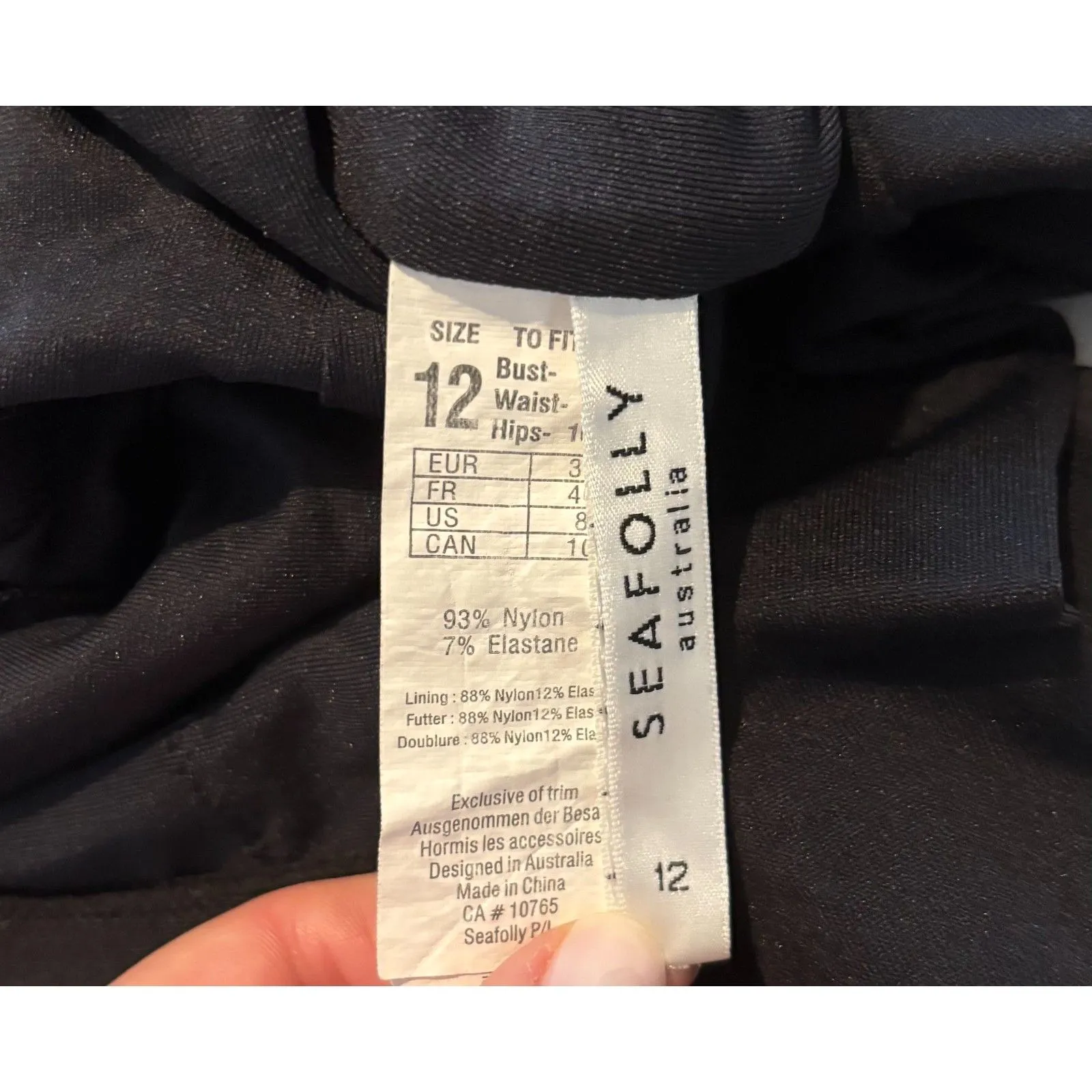 SEAFOLLY Womens Zip Front Swimsuit Surfsuit One Piece Size 12 Black Long Sleeve - Image 6