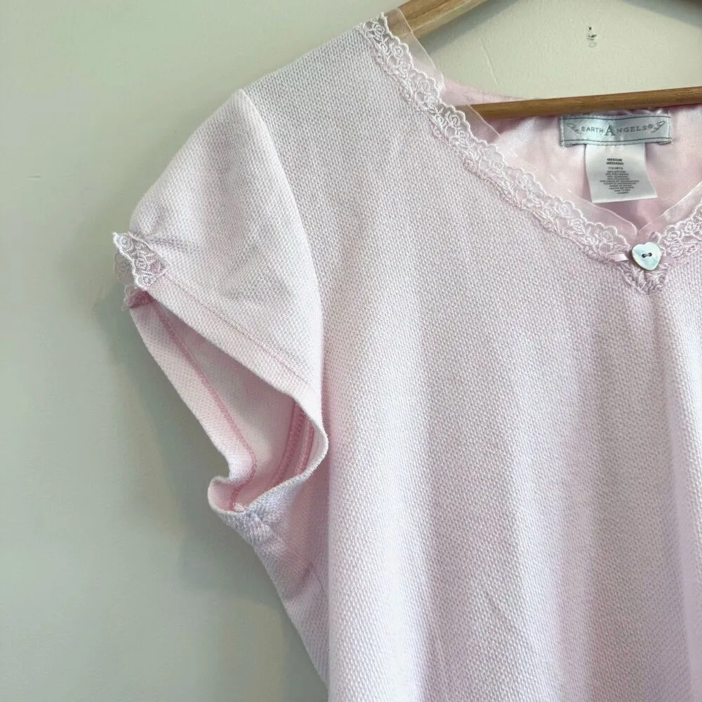 Vintage 90s Earth Angels pink Knit Lace Trimmed Night Gown size M - Image 2