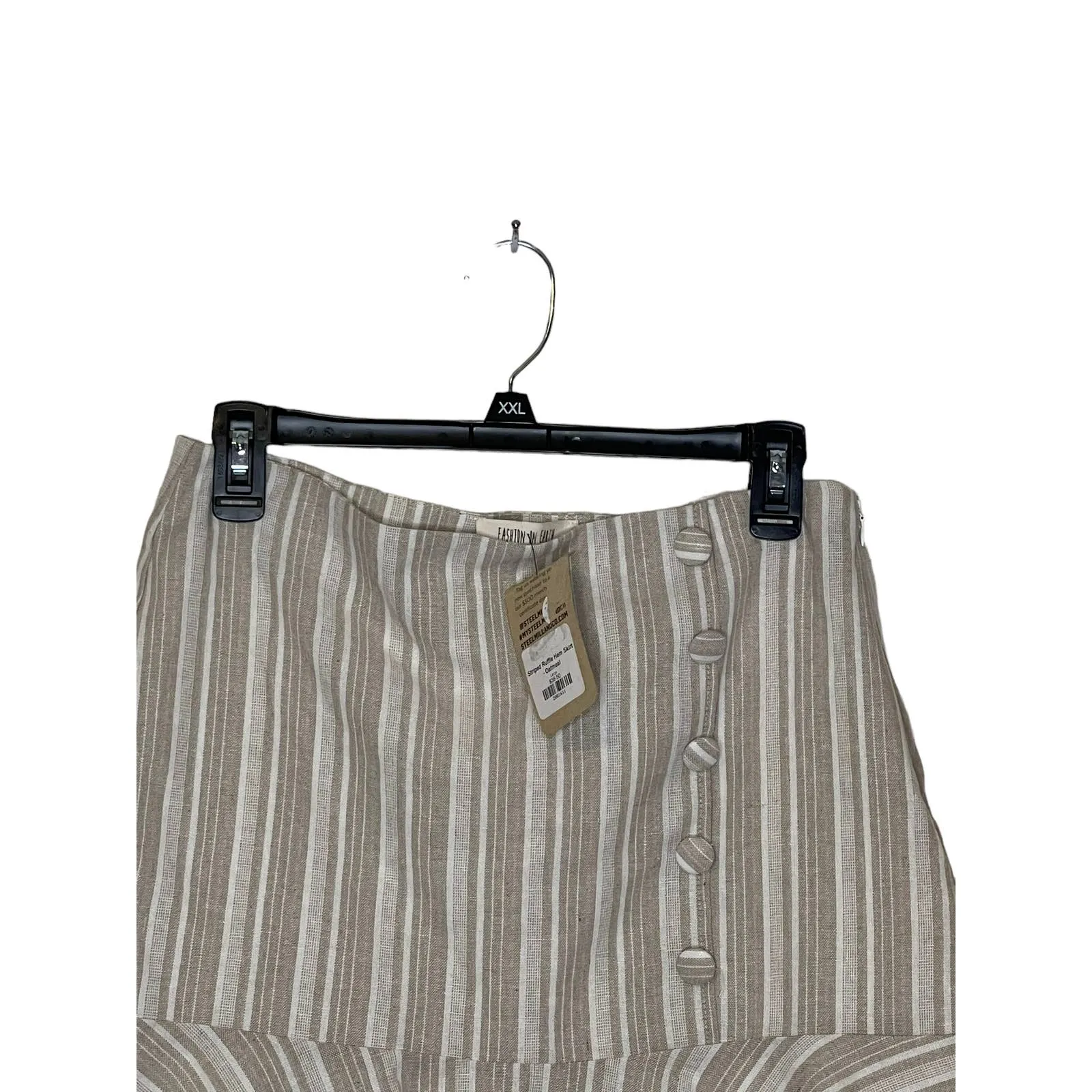Steel‎ Mill Co Women Skirt Fashion On Earth Linen Blend Ruffle Stiped Large NWT Tan - Image 2