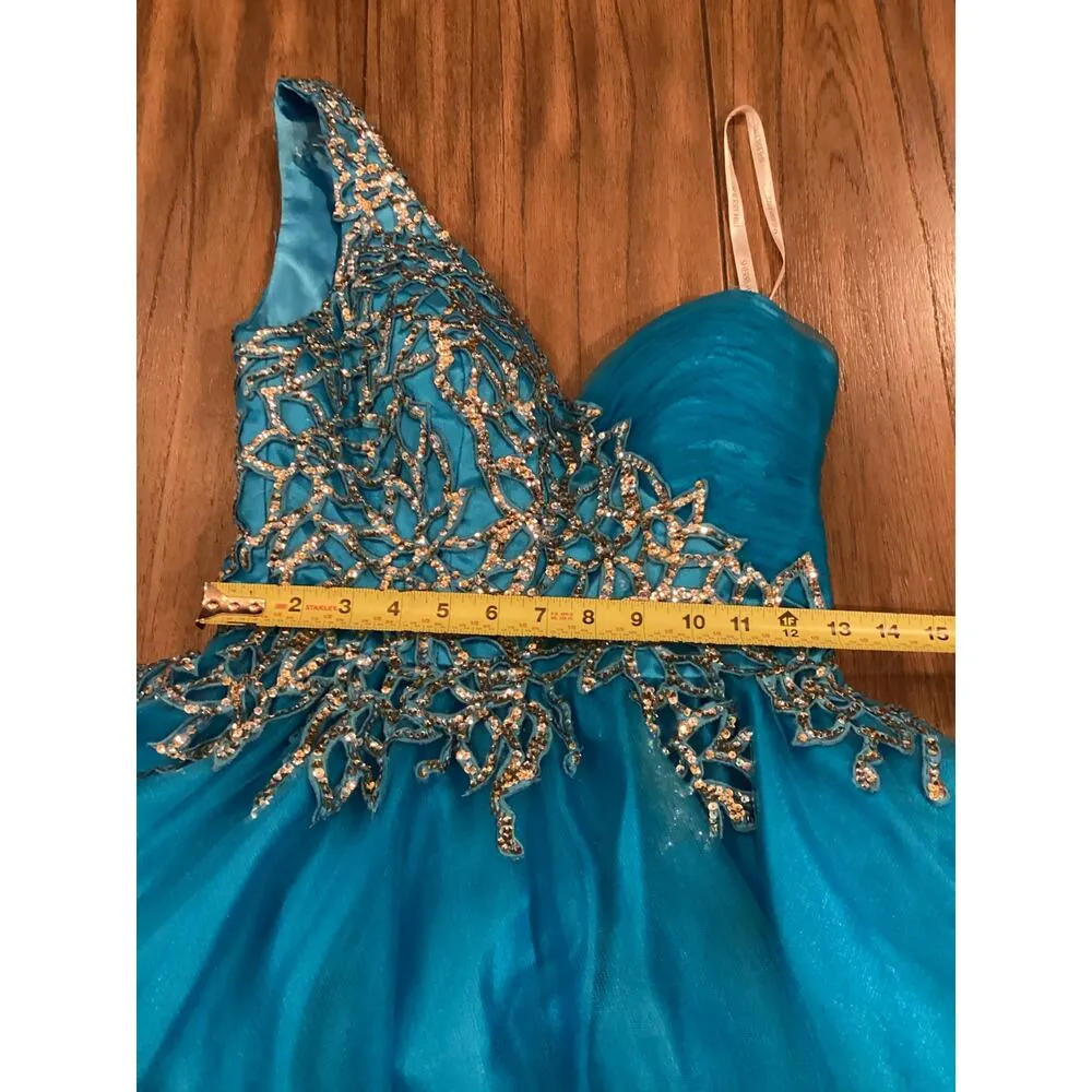 Sherri Hill Short Turquoise One Shoulder Prom glam Homecoming Balloon Dress 4 - Image 4