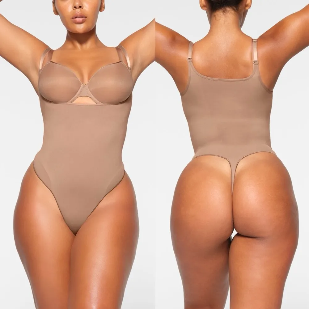 Skims Seamless Sculpt Open Bust Thong Bodysuit in Sienna - Image 8