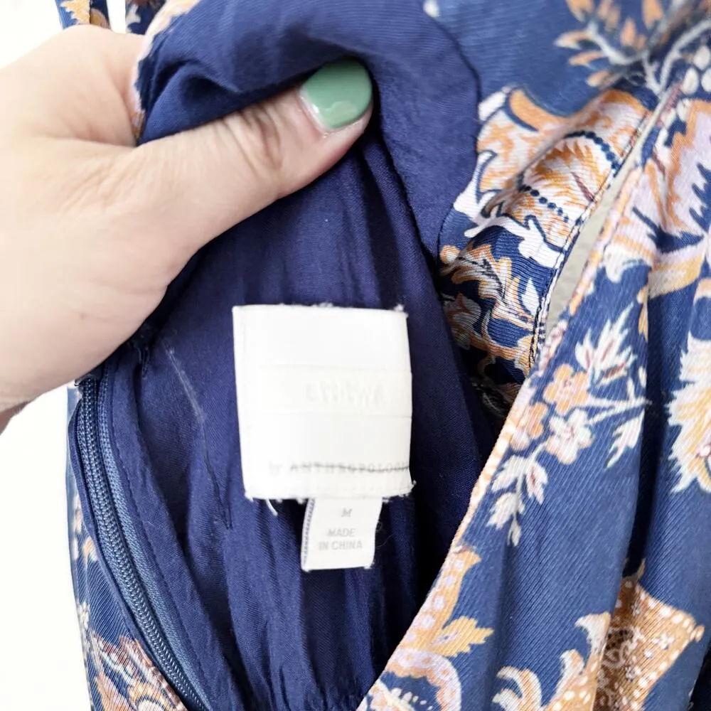 [Anthropologie] Ett Twa Blue Paisley Floral Print Wide Leg Jumpsuit Sz Medium M - Image 12