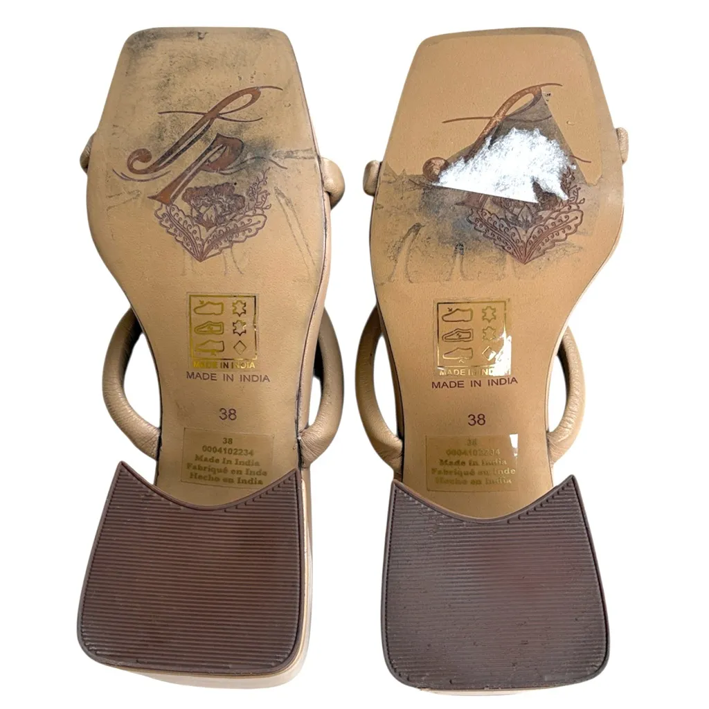 EUC Free People Leather Parker Double Strap Heeled Sandals Tan Size - Image 10