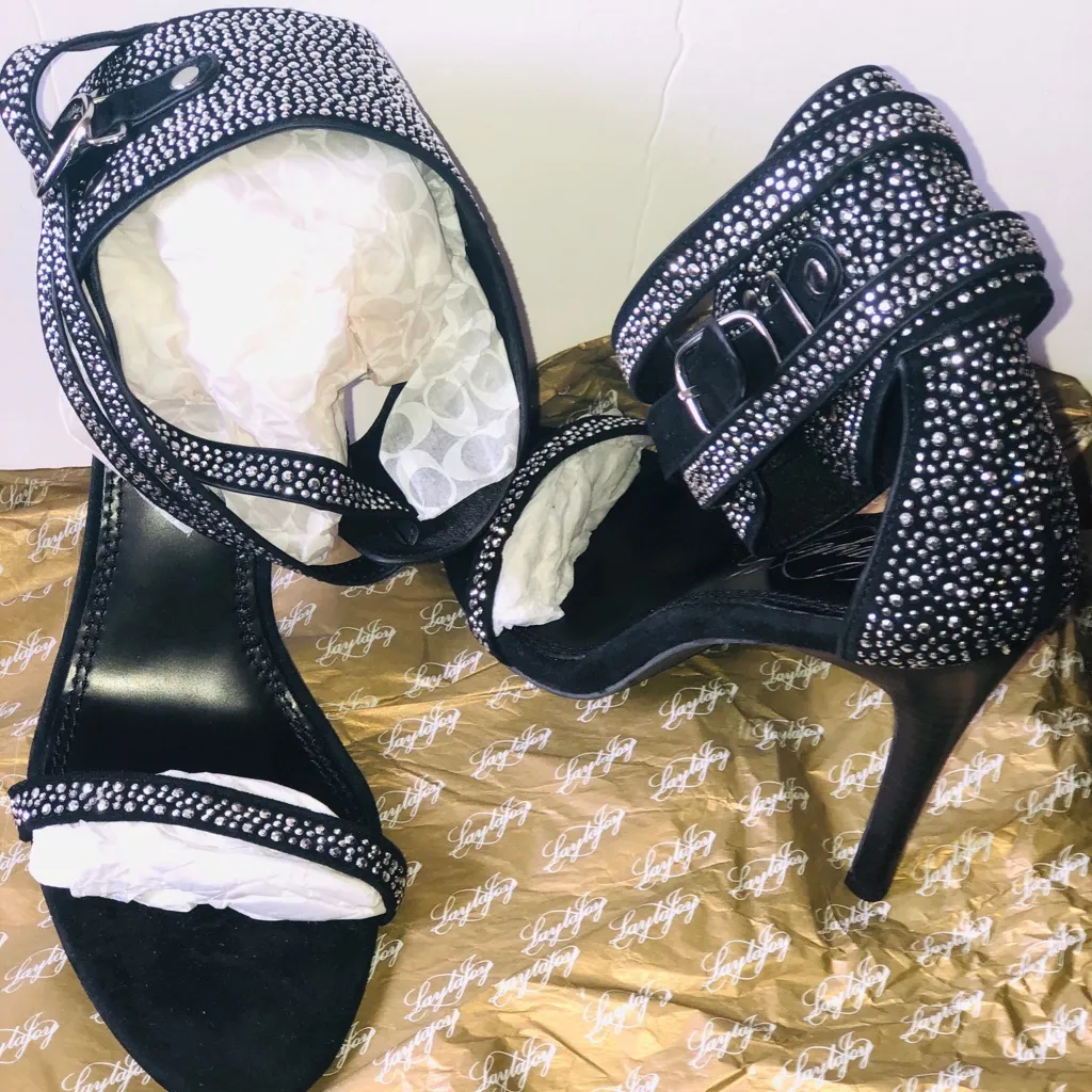 Layla joy shoe Sasha with studs kid suede heels Black Size 8.5 - Image 5