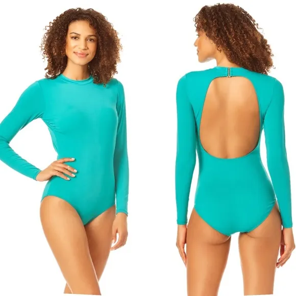NWT Catalina - Long Sleeve Rashguard One Piece Swimsuit Color Jade - Image 2